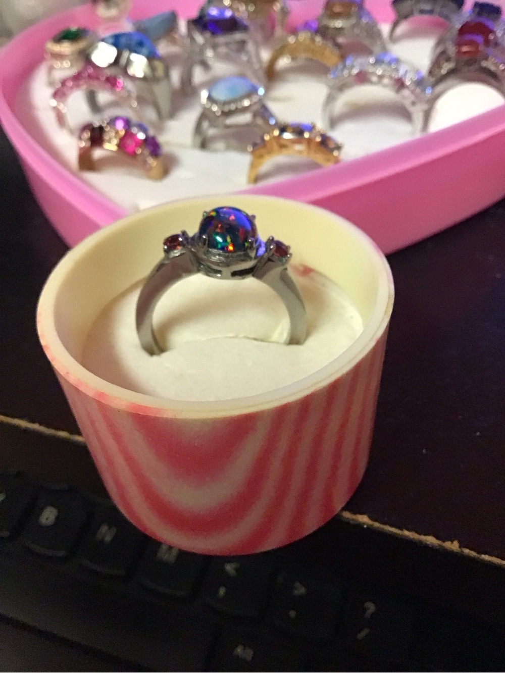 Silver Tone metal band - Multicolor Mosaic Ring - Picture 3 of 11